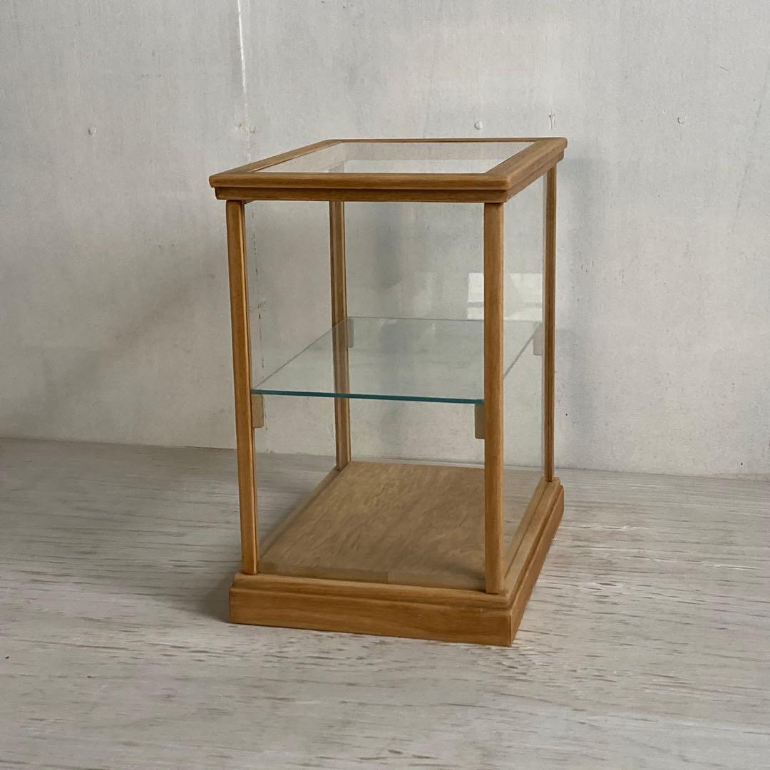 rin 古い木製 小振り ガラスケース 2段 卓上ショーケース 扉なし