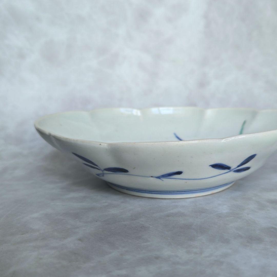 古伊万里　色絵　染付　変形皿　江戸時代　骨董　菖蒲　金直し　金継ぎ　アンティーク