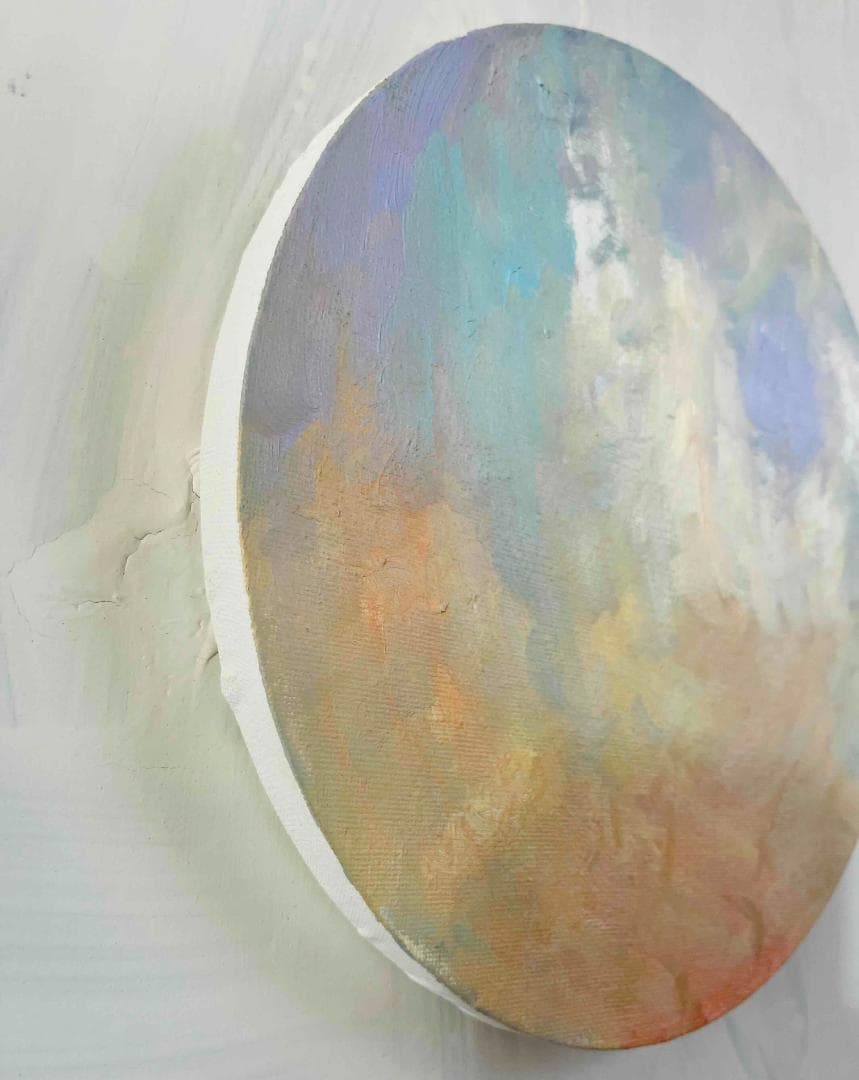 油彩 絵画 『空』丸形アートパネル 直径25cmインテリア 絵画 原画