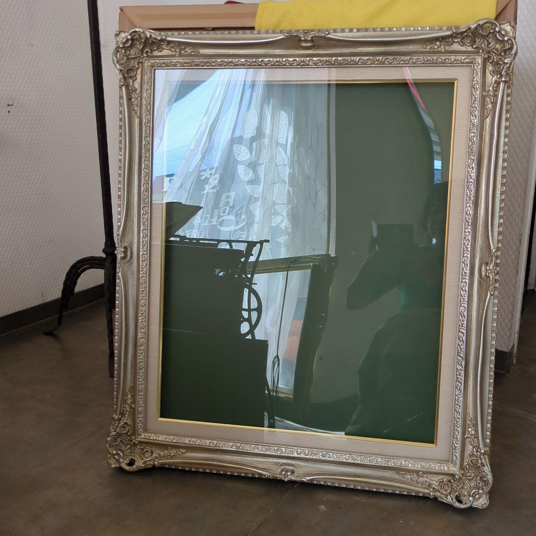 油彩 特大 額縁 F15 額縁 木製 シルバー 渋いシルバー 装飾彫 紙箱