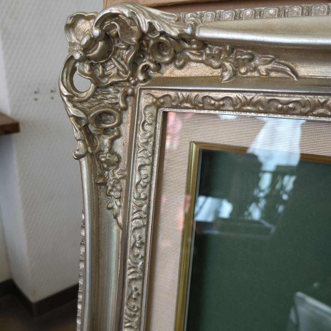 油彩 特大 額縁 F15 額縁 木製 シルバー 渋いシルバー 装飾彫 紙箱