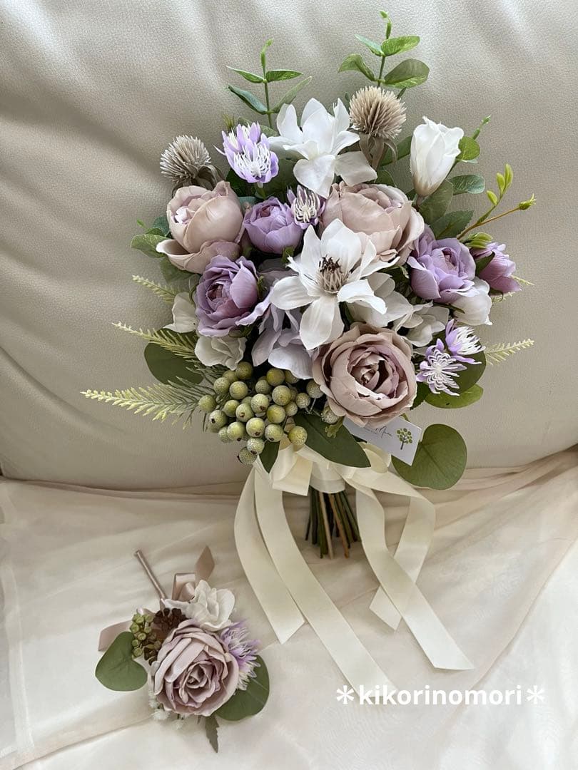 ウェディングブーケとブートニアのセット♡ナチュラルブーケ♡挙式♡前撮り♡