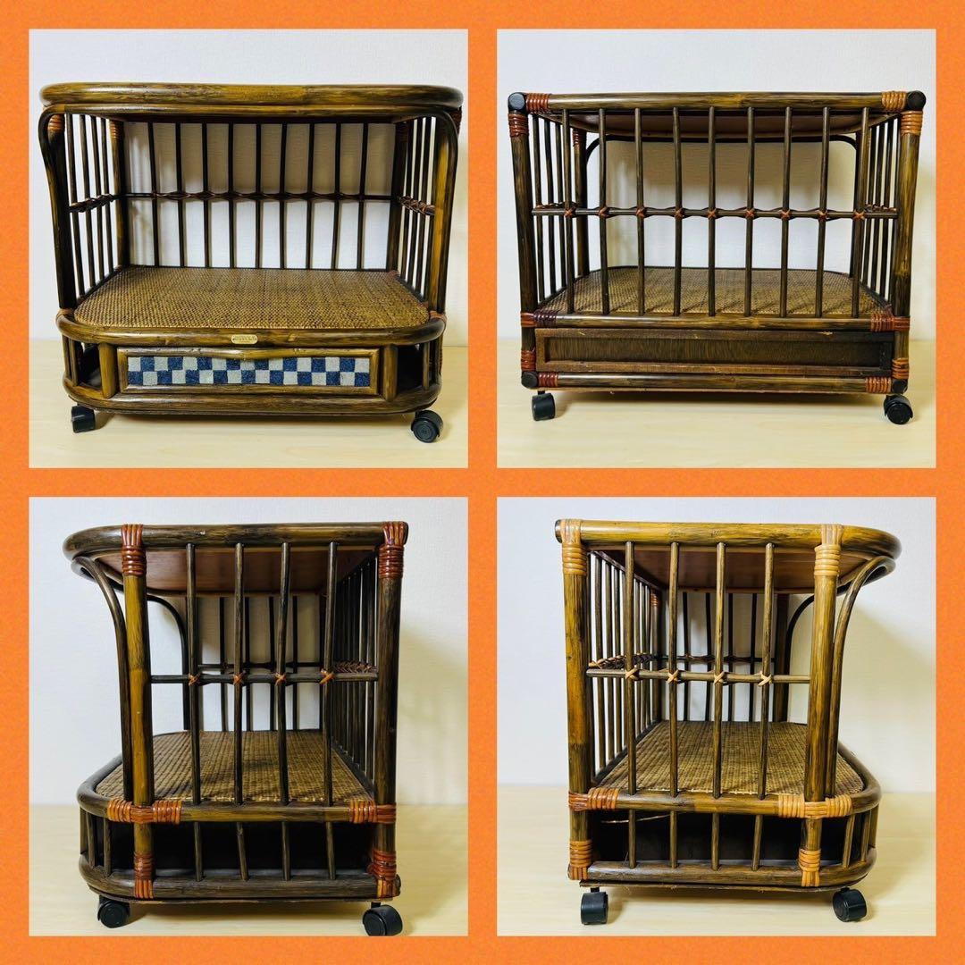 ラタン 籐家具 キャスター付き タイル 引き出し サイドテーブル サイドボード