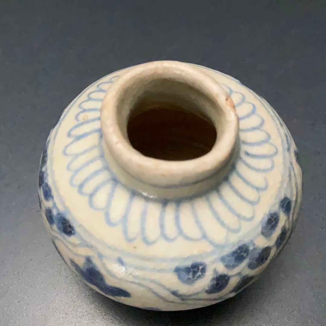 安南染付花図小壺　骨董　アンティーク　ベトナム　R1392ダM