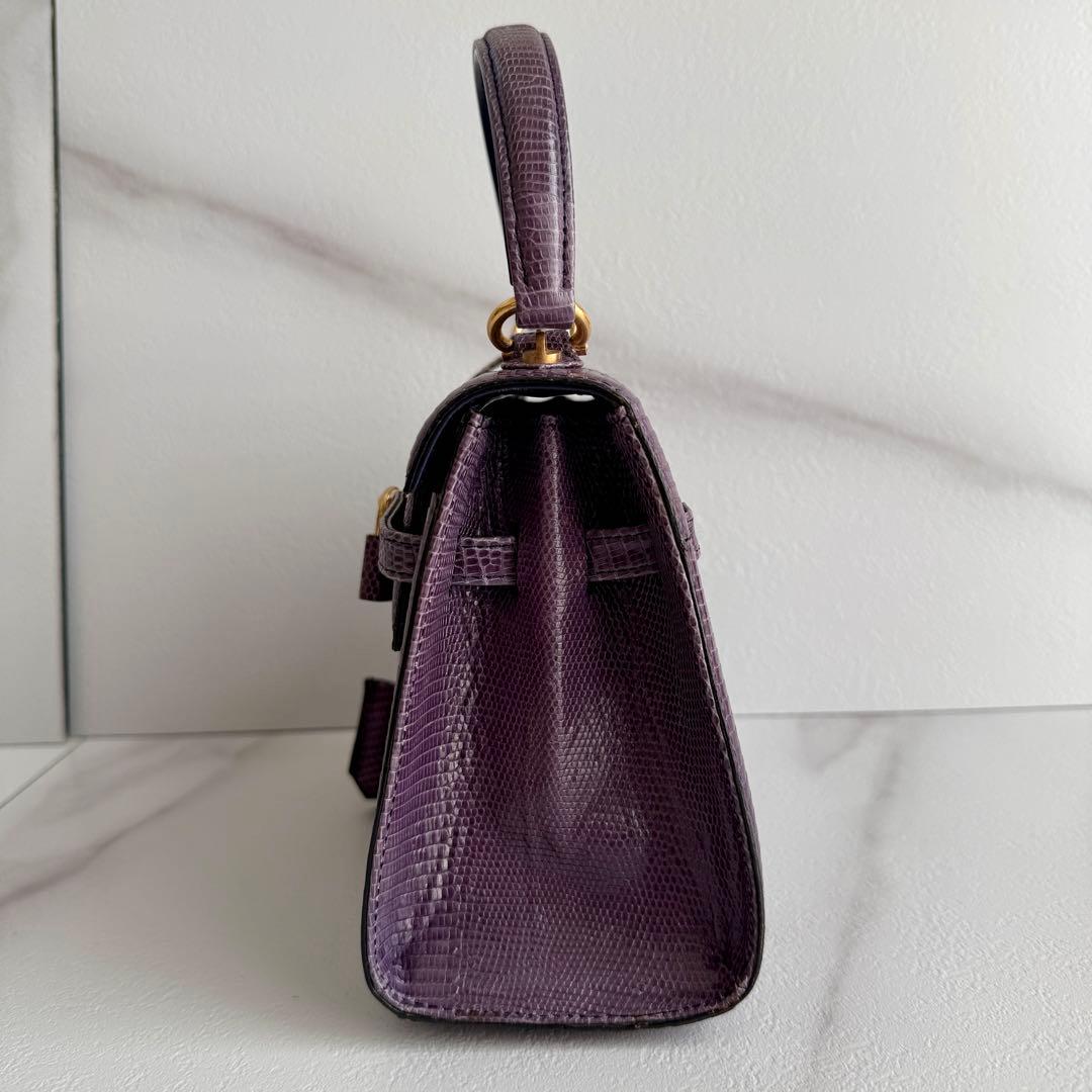 エキゾチックレザー　ハンドバッグ　リザードバッグ　パープル