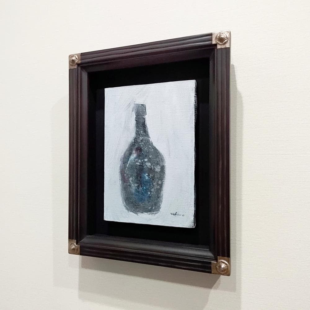 内野隆文　ワインボトル　絵画　キャンバスにアクリル　サムホール　額付　静物画