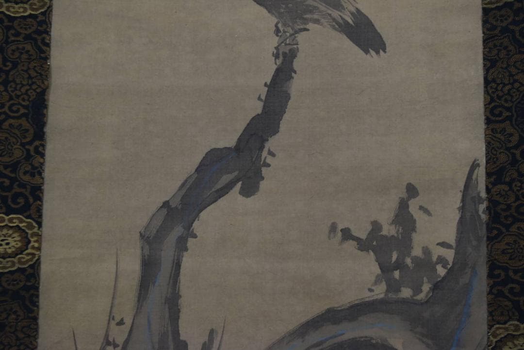 谷文晁/枯木叭叭鳥図/掛軸☆宝船☆Z-931