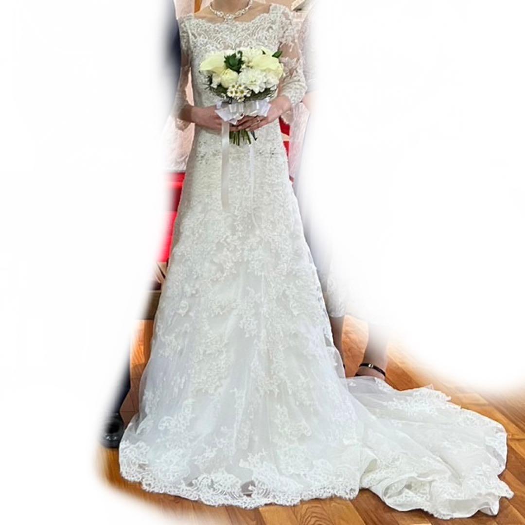 ウェディングドレス　前撮り衣装　袖あり　七分袖