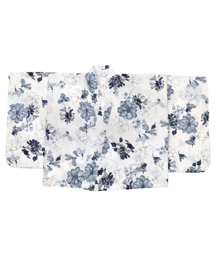 浴衣ワンピース2way水彩ニュアンスブルーフラワーゆかた3点