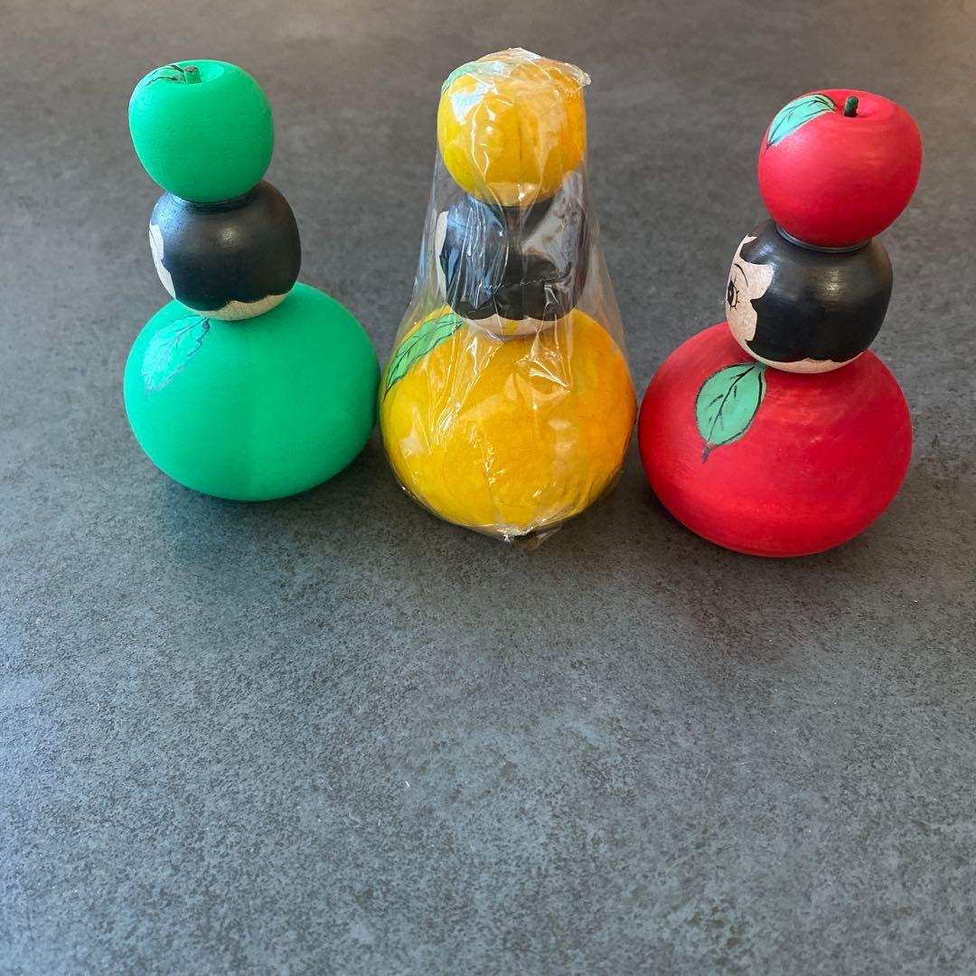 伝統こけし津軽系こけし/山谷レイ工人こけし 津軽りんご三姉妹こけし
