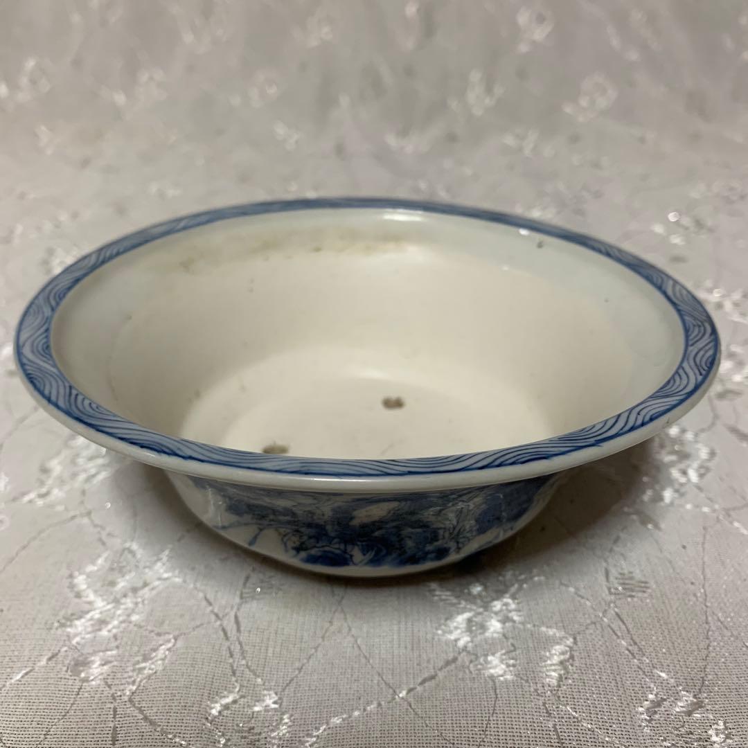 盆栽鉢　絵付け　丸　落款有り