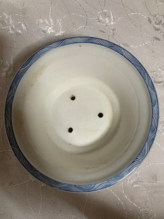 盆栽鉢　絵付け　丸　落款有り