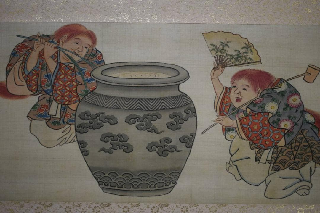 真作/玉泉/童狸々図/桐二重箱付/布袋屋掛軸HG-731