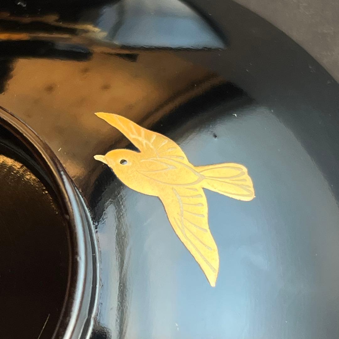 木製漆器 千鳥 金蒔絵 盛金 吸物椀 八客 黒塗 椿 時代