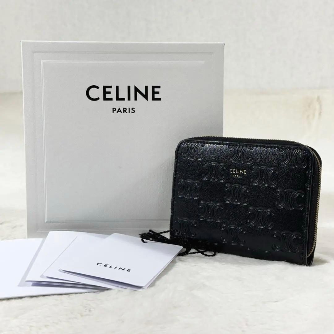 CELINE ケース トリオンフ レザー 黒 型押し 箱付き