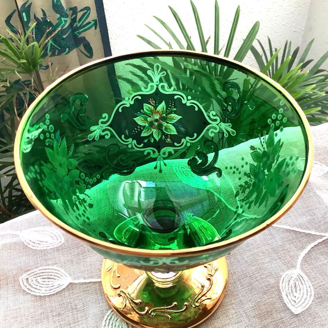 ベネチアングラス　エナメル彩　コンポート