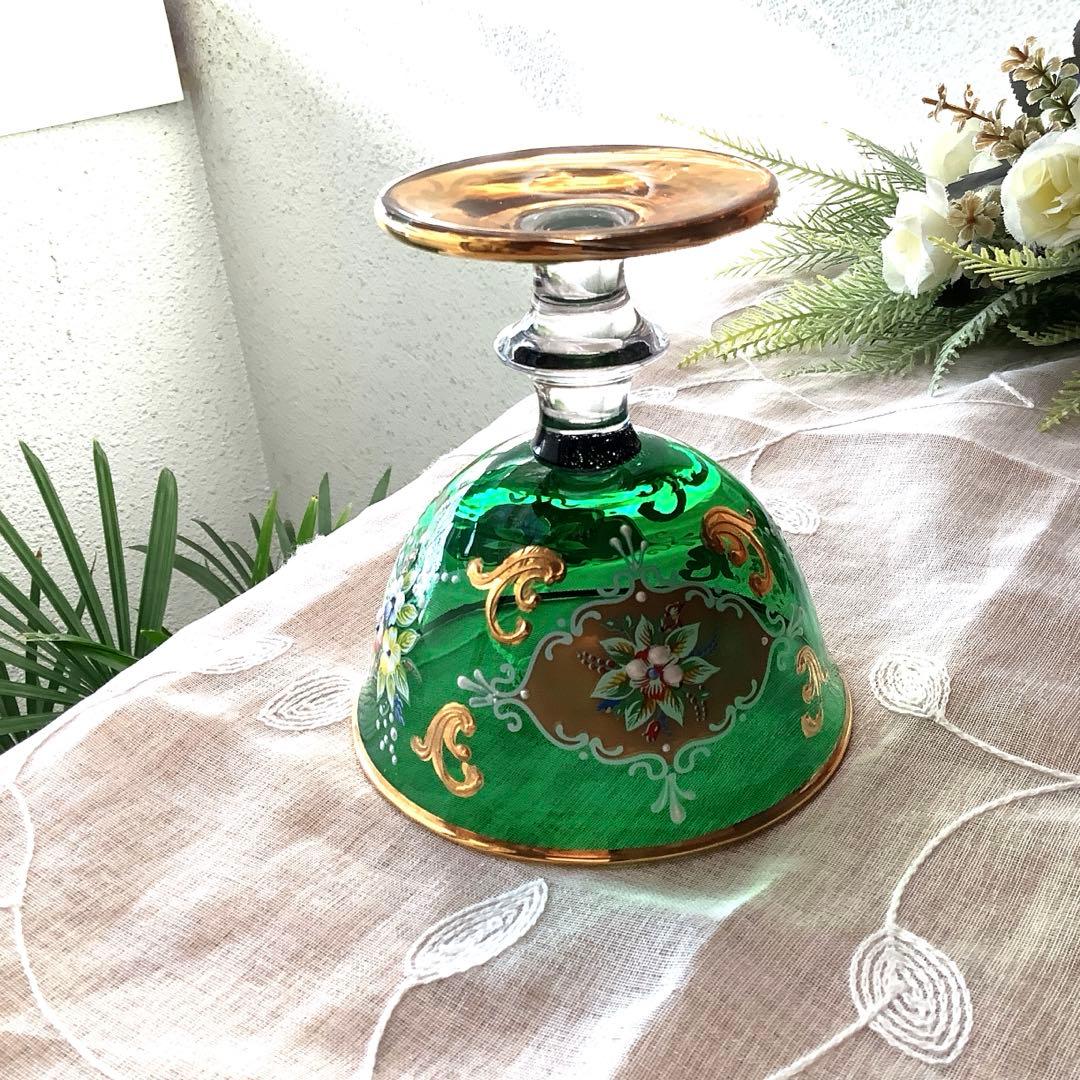 ベネチアングラス　エナメル彩　コンポート