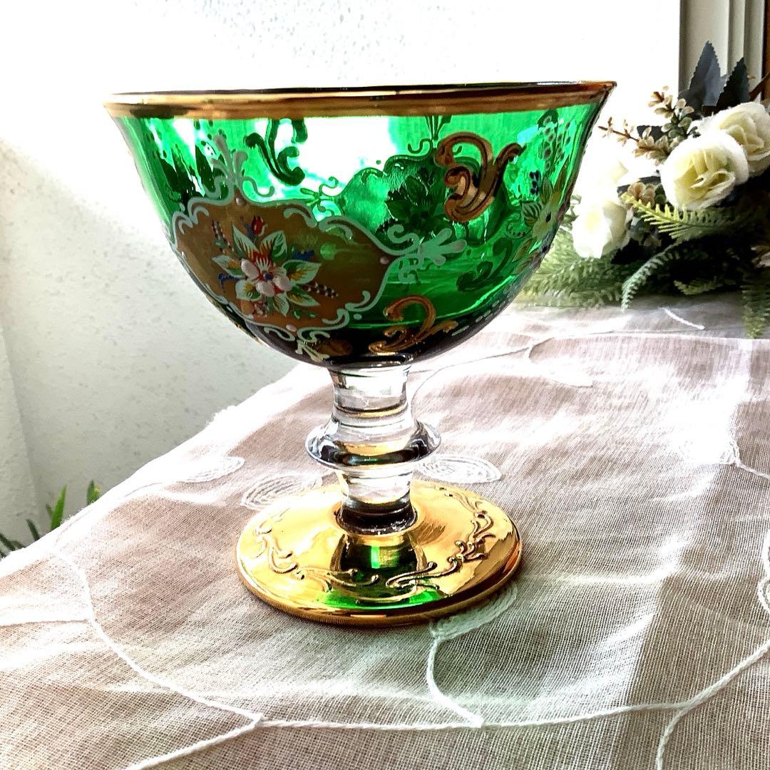 ベネチアングラス　エナメル彩　コンポート
