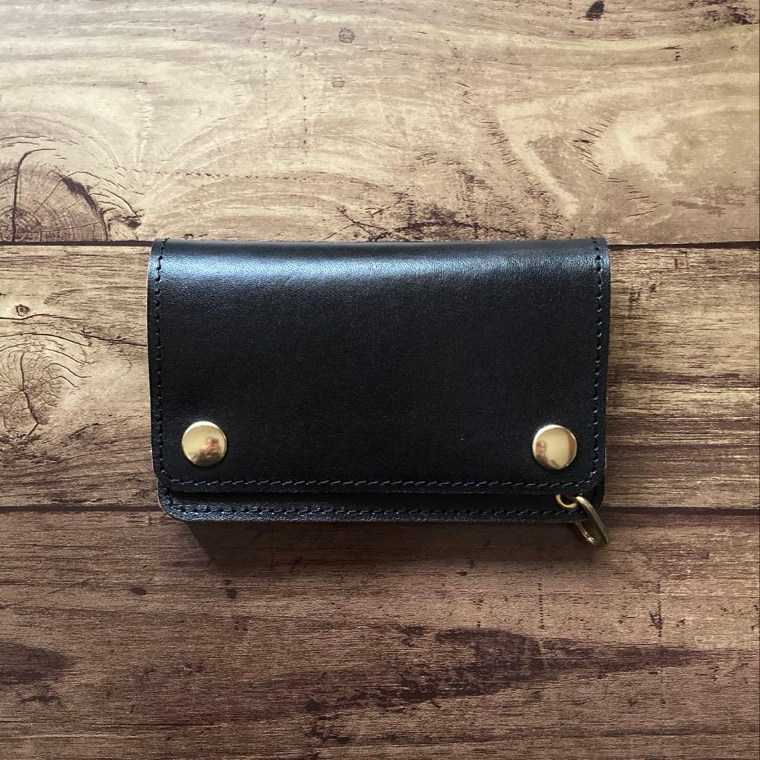 【たか】ミドルトラッカーウォレット3層 茶芯ブラック【お札を折らずに収納】