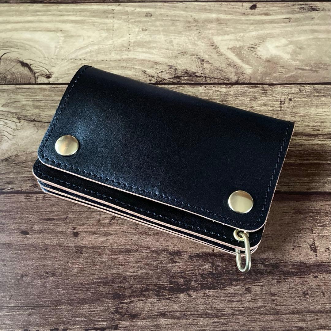 【たか】ミドルトラッカーウォレット3層 茶芯ブラック【お札を折らずに収納】