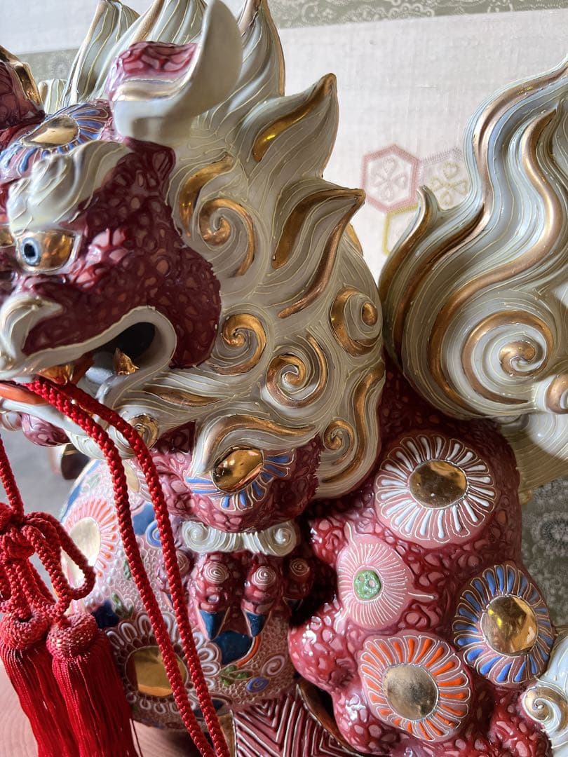 九谷焼　小槌乗り獅子 獅子 縁起物 置物 陶器 金彩 狛犬 魔除け 陶器