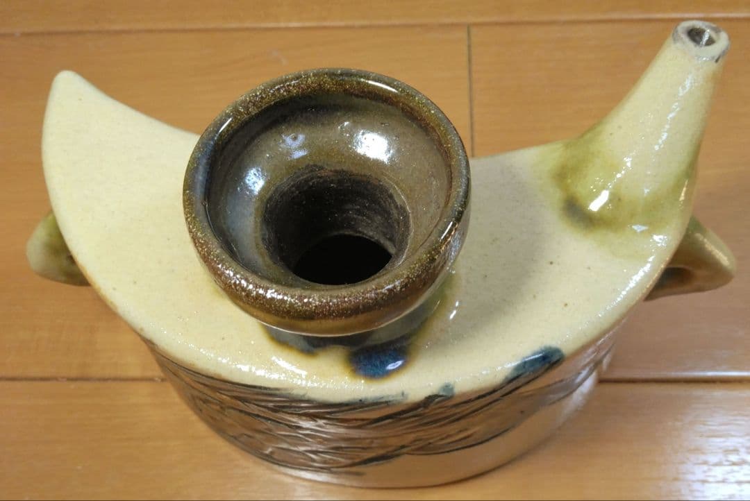 人間国宝 金城次郎 抱瓶 栞 共箱 未使用美品 壺屋焼 壷屋焼 やちむん魚紋抱瓶