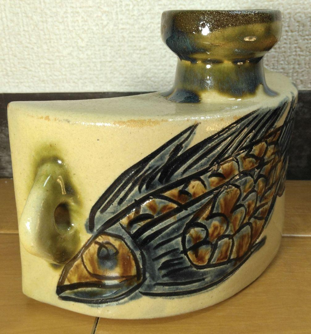 人間国宝 金城次郎 抱瓶 栞 共箱 未使用美品 壺屋焼 壷屋焼 やちむん魚紋抱瓶