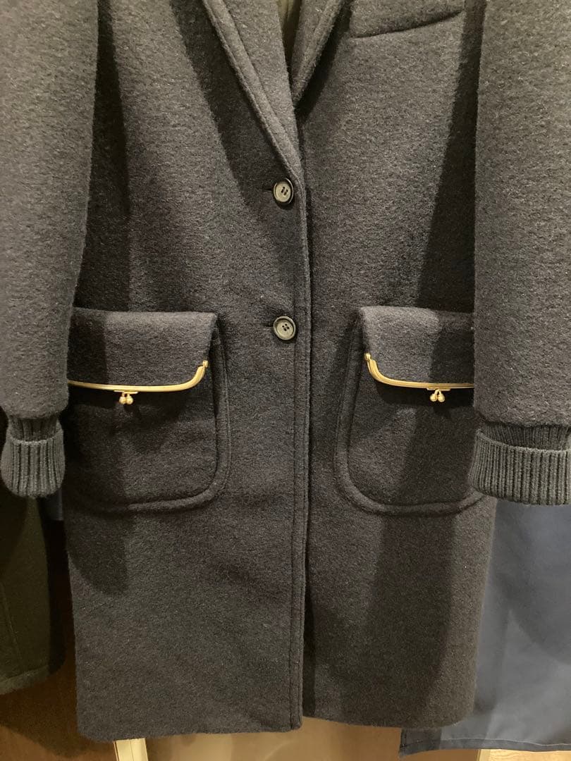 COACH ネイビー　がま口　チェスターコート S