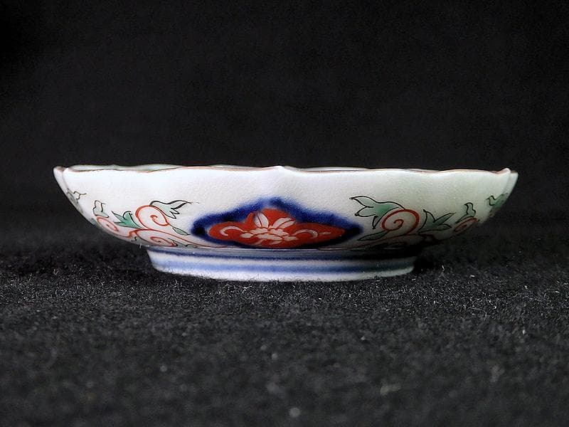 大聖寺伊万里　金襴手　竹笹に雀　桐に鳳凰の図　豆皿　AS-fbcj