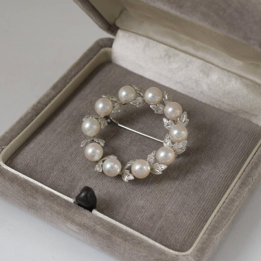 MIKIMOTO 10P パール ベビーパール 真珠 ブローチ 月桂樹