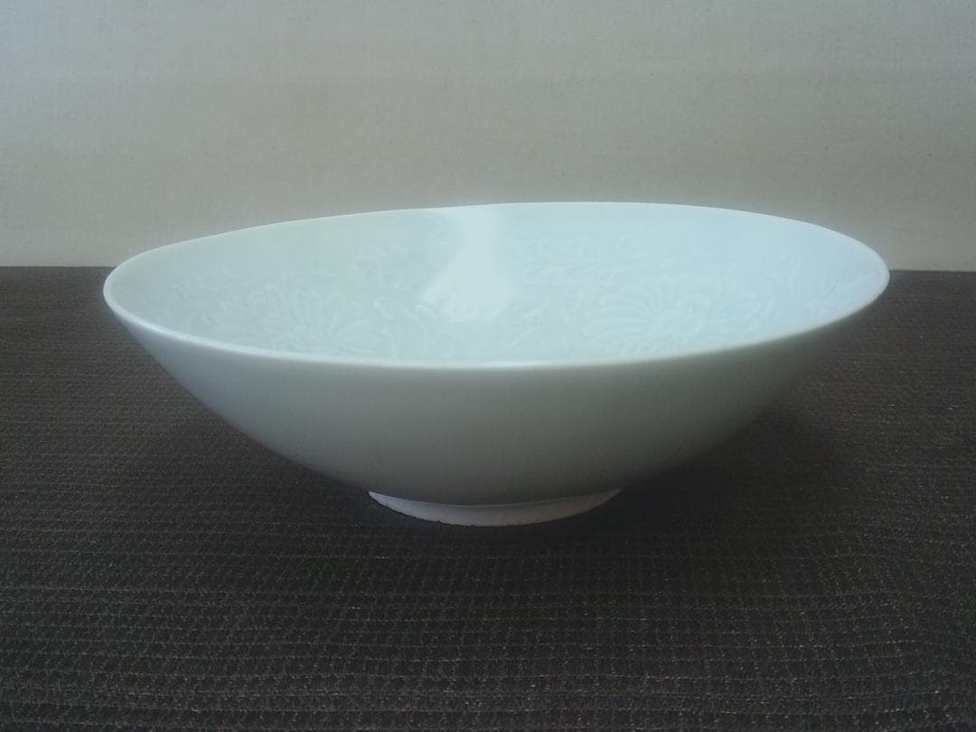 品格！【中国陶磁器　花文陽刻作上品物　鉢皿茶碗・G14】★水注　うっすら青み色合