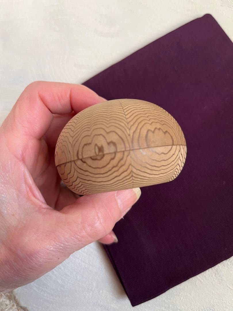 中川清司　人間国宝、重要無形文化財保持者　木製香合 茶道　木工芸　波状木目模様