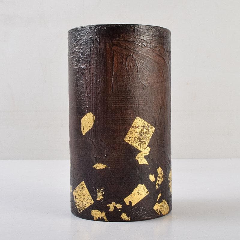 茶道具　漆芸家　難波仁斎作　金蒔絵　花入　掛花入　共箱　C　R9505