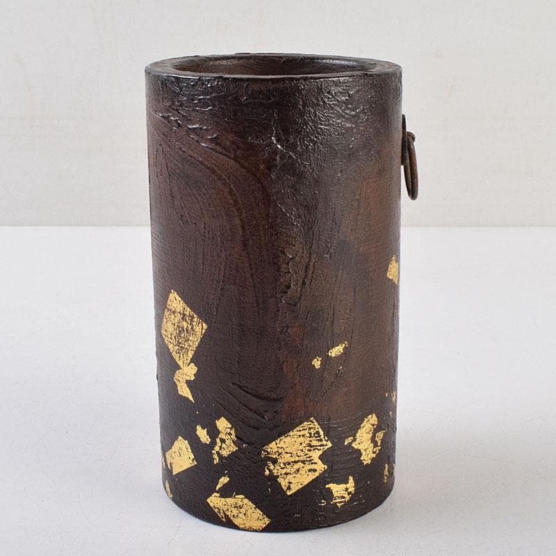 茶道具　漆芸家　難波仁斎作　金蒔絵　花入　掛花入　共箱　C　R9505