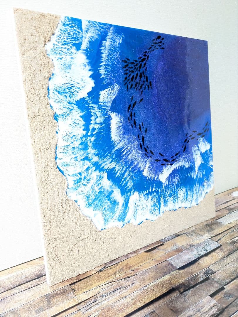 海の抽象画 アクリル画 正方形