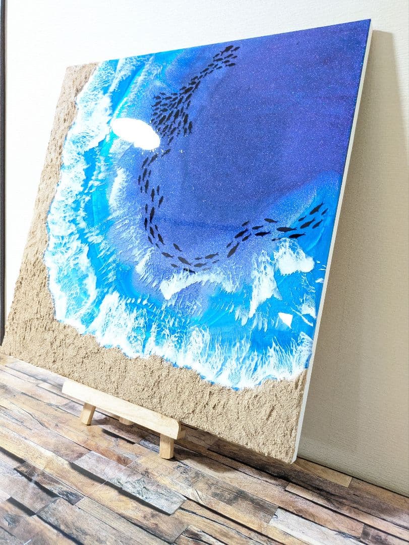 海の抽象画 アクリル画 正方形