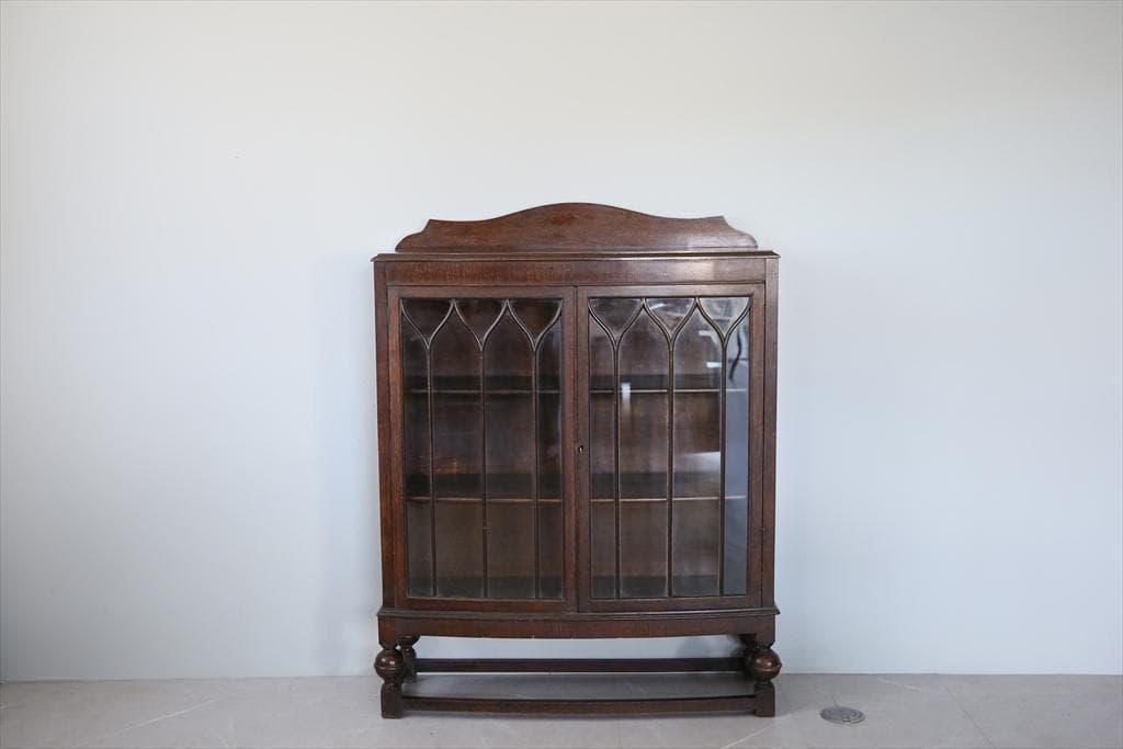 英国アンティーク木製ブックケースキャビネット/本棚/食器棚/飾り棚(91-210