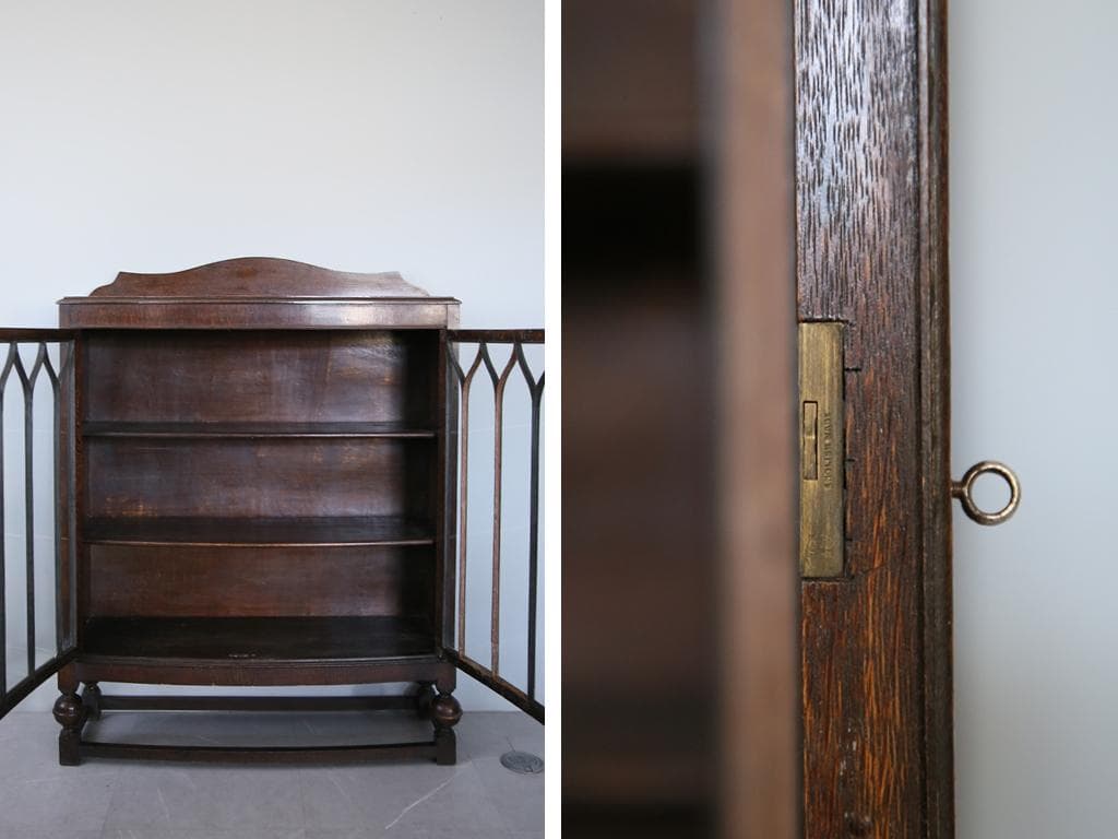 英国アンティーク木製ブックケースキャビネット/本棚/食器棚/飾り棚(91-210