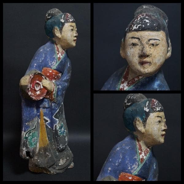 李朝 郷土人形『楽舞人』土人形 高さ35㎝★時代物★