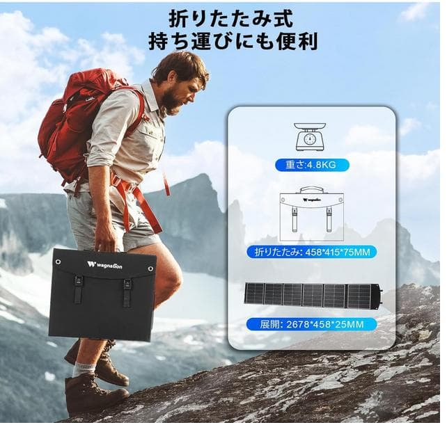 新品　ソーラーパネル 200W 小型軽量4.8kg スマホ充電対応