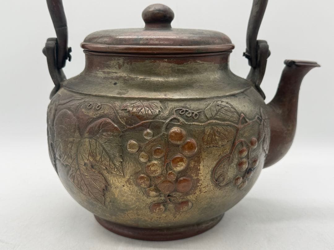 時代　銅製　水注　平寿堂製　鎚起葡萄紋　約2kg 茶道具　送料込み251219
