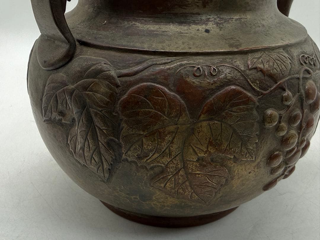 時代　銅製　水注　平寿堂製　鎚起葡萄紋　約2kg 茶道具　送料込み251219