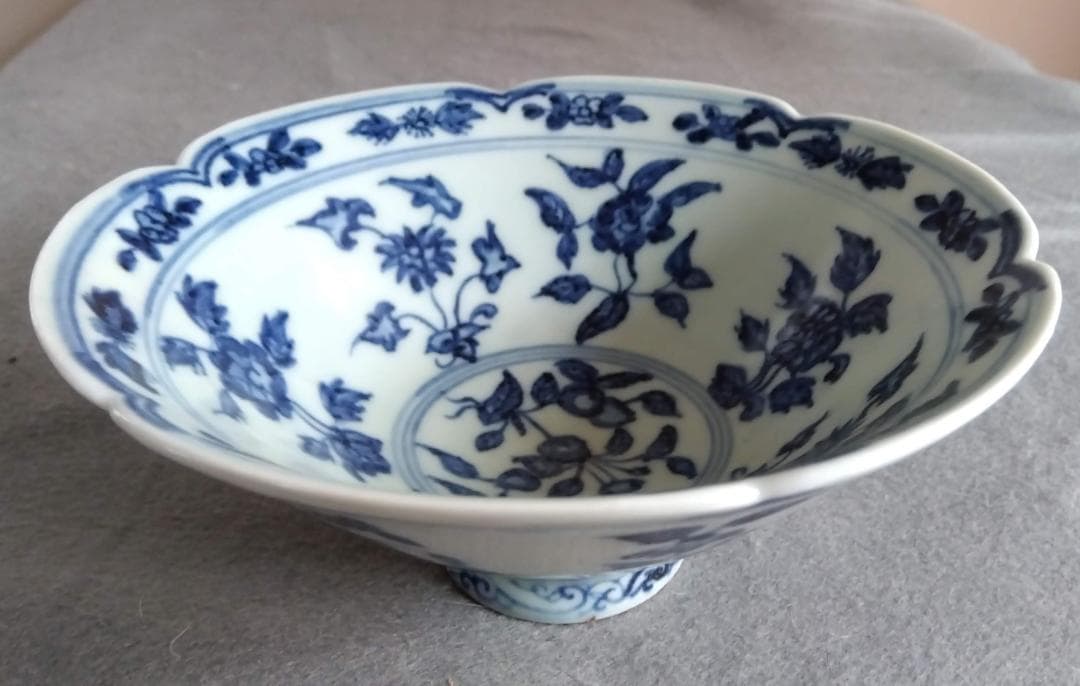 【Salvia Shop出品】中國古陶磁器　大明宣徳年製　青花四季六輪鉢