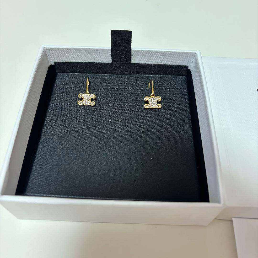 CELINE セリーヌ トリオンフピアス ラインストーンピアス ゴールド