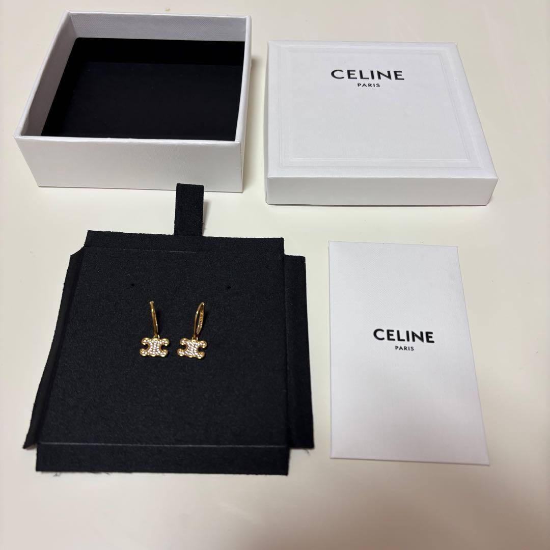 CELINE セリーヌ トリオンフピアス ラインストーンピアス ゴールド