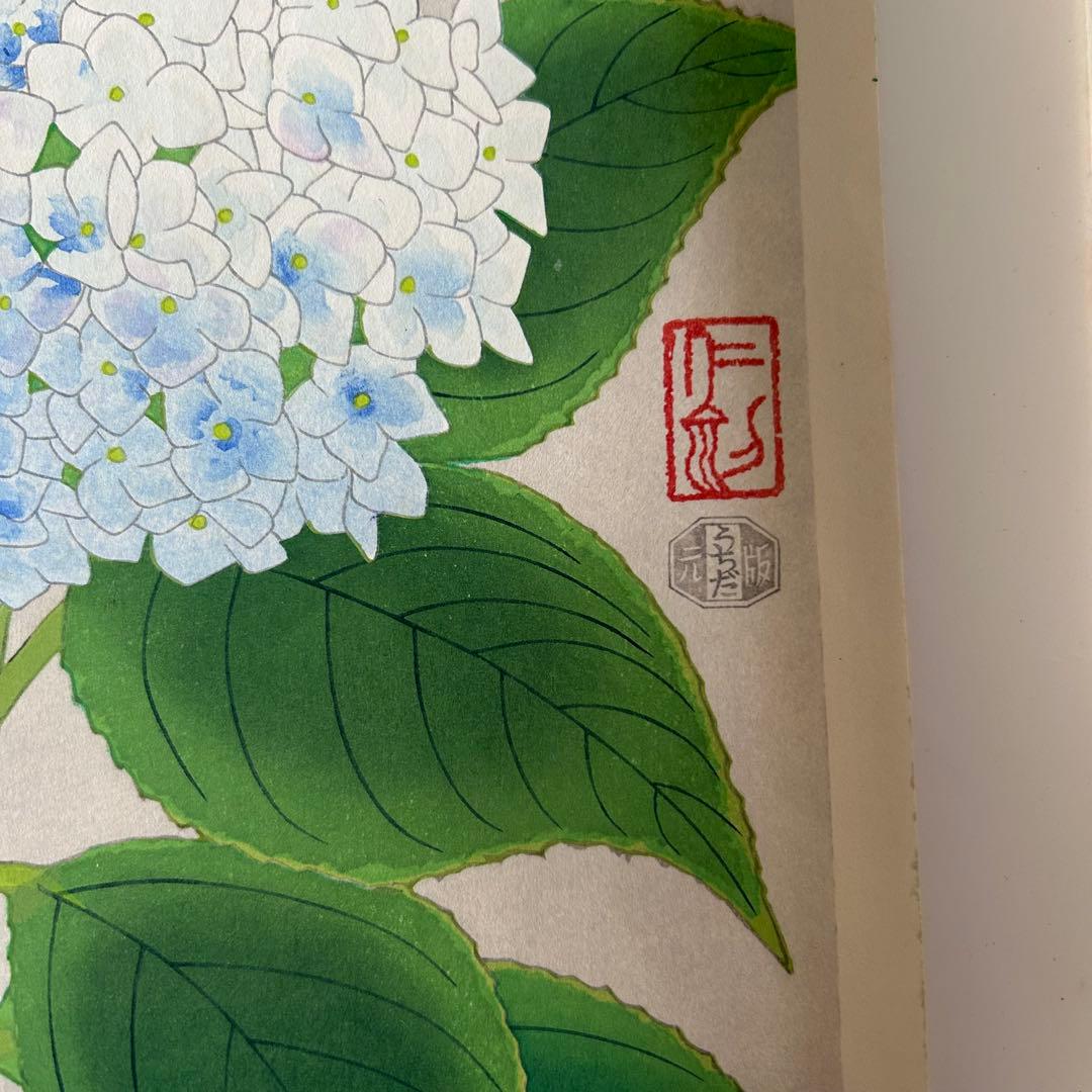 伊藤仁三郎 手摺り木版画　紫陽花　あじさい 木版画 内田版 (I-271)