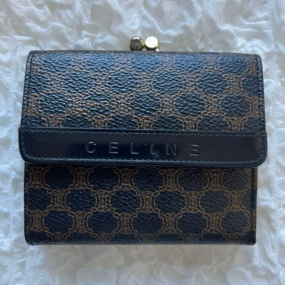 Old CELINE オールドセリーヌ 折り財布 がま口 黒マカダム ブラック