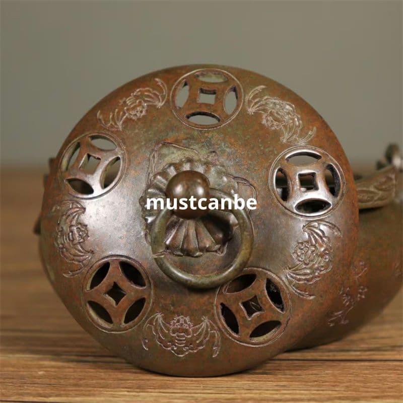 銅器 香炉 十二支八卦提梁炉 暖手炉 室内薫香炉 香道具 工芸品 置物