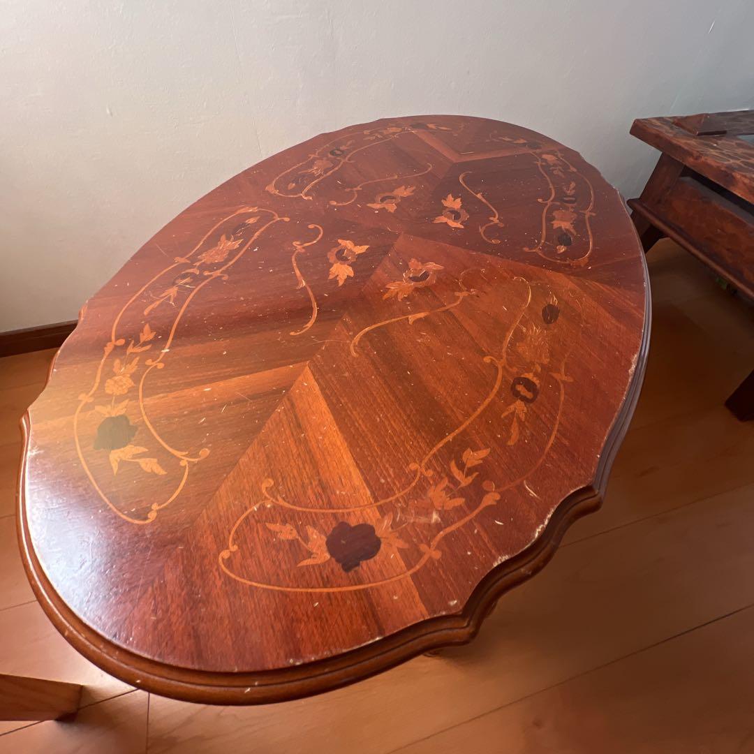 イタリア製 象嵌 猫脚 アンティーク センターテーブル