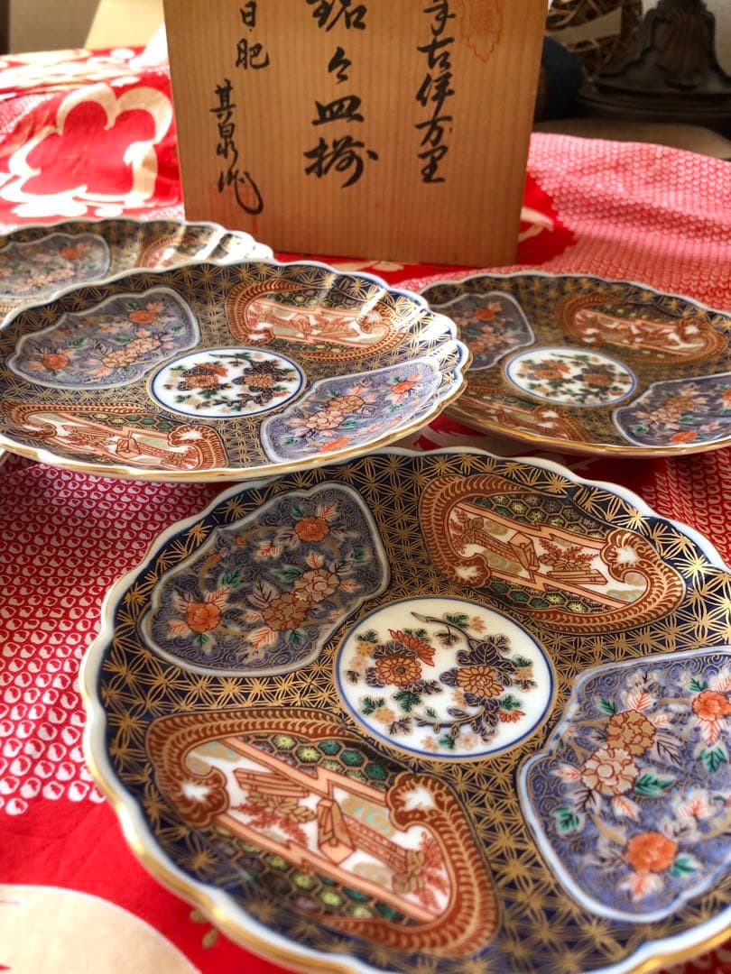 日肥其泉作 献上手古伊万里金彩皿5枚